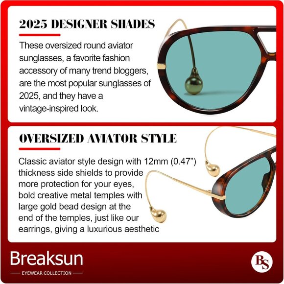 Women's Oversized Aviator Sunglasses Retro Trendy Shield Sun Glasses Big - Picture 8 of 8